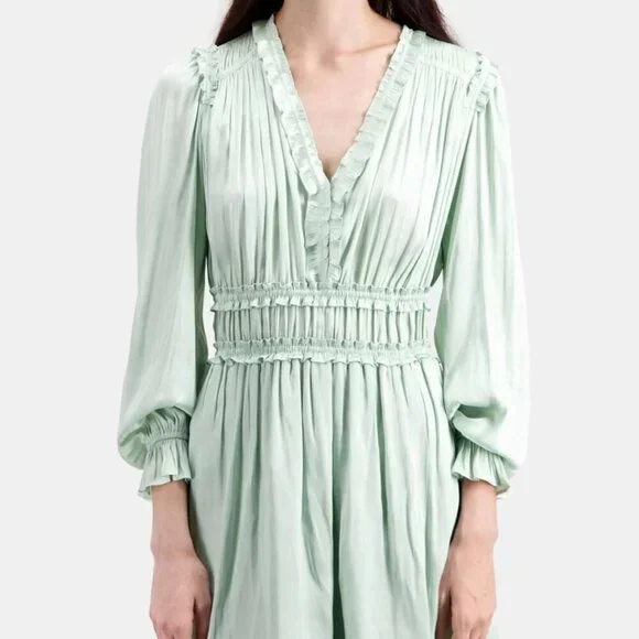 NWT | The Kooples | Mint Green | V-Neck Mini Dress with Ruffle Details - Picture 2 of 10